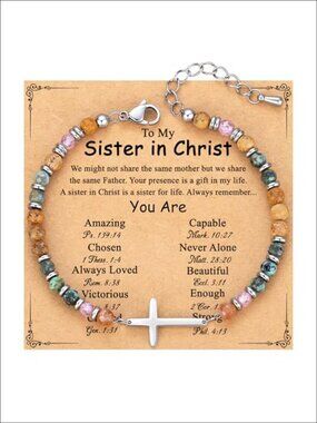 Christian Cross Bracelet Natural Stone Faith Jewelry Gift for Women